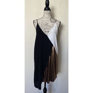 Zara Asymmetrical Color Block Metallic Slip Dress Size Medium